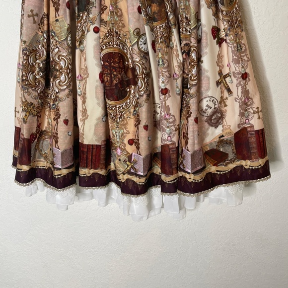 Lolitimes Fairytale Print Whimsigoth Skirt Size Small Multicolor Bow Lace Lined - Picture 4 of 13